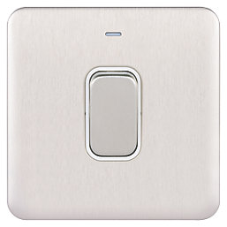 Schneider Electric Lisse Deco 50A 1-Gang DP Cooker Switch Brushed Stainless Steel with LED with White Inserts