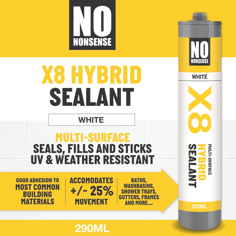 No Nonsense X8 Hybrid Sealant & Adhesive White 290ml - Screwfix