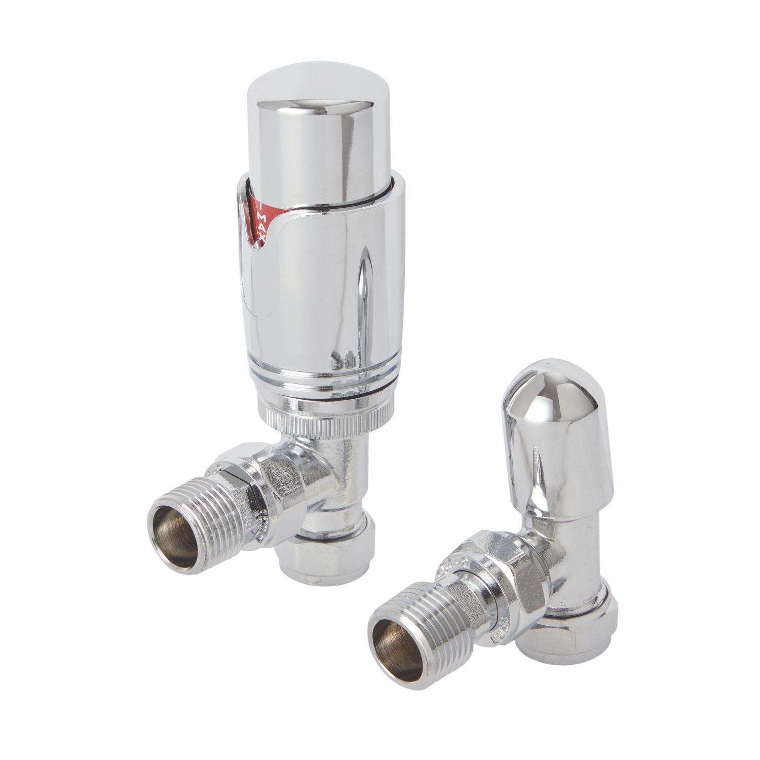 Flomasta 1/2" x 15mm Chrome Angled & L/S Modern Thermostatic Radiator Valve & Lockshield (375FW)