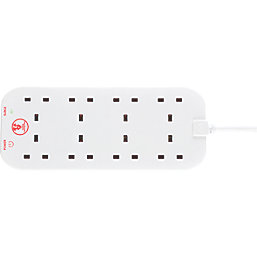 Masterplug 13A 8-Gang Unswitched Surge-Protected Extension Lead White 2m