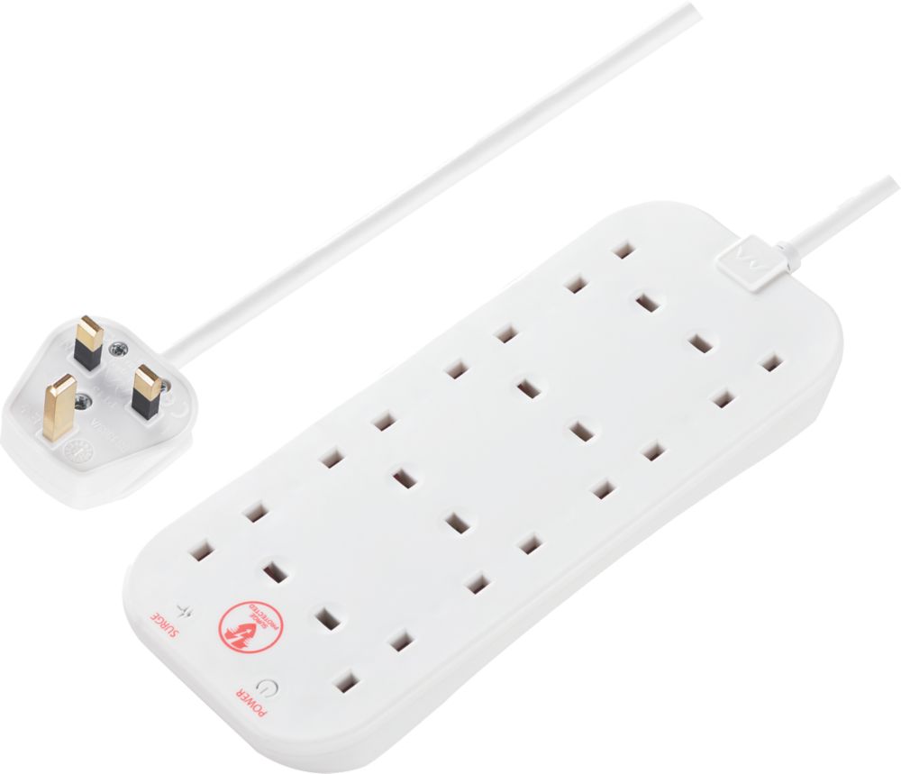 Masterplug 13A 8-Gang Unswitched Surge-Protected Extension Lead White 2m