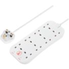 Masterplug 13A 8-Gang Unswitched Surge-Protected Extension Lead White 2m