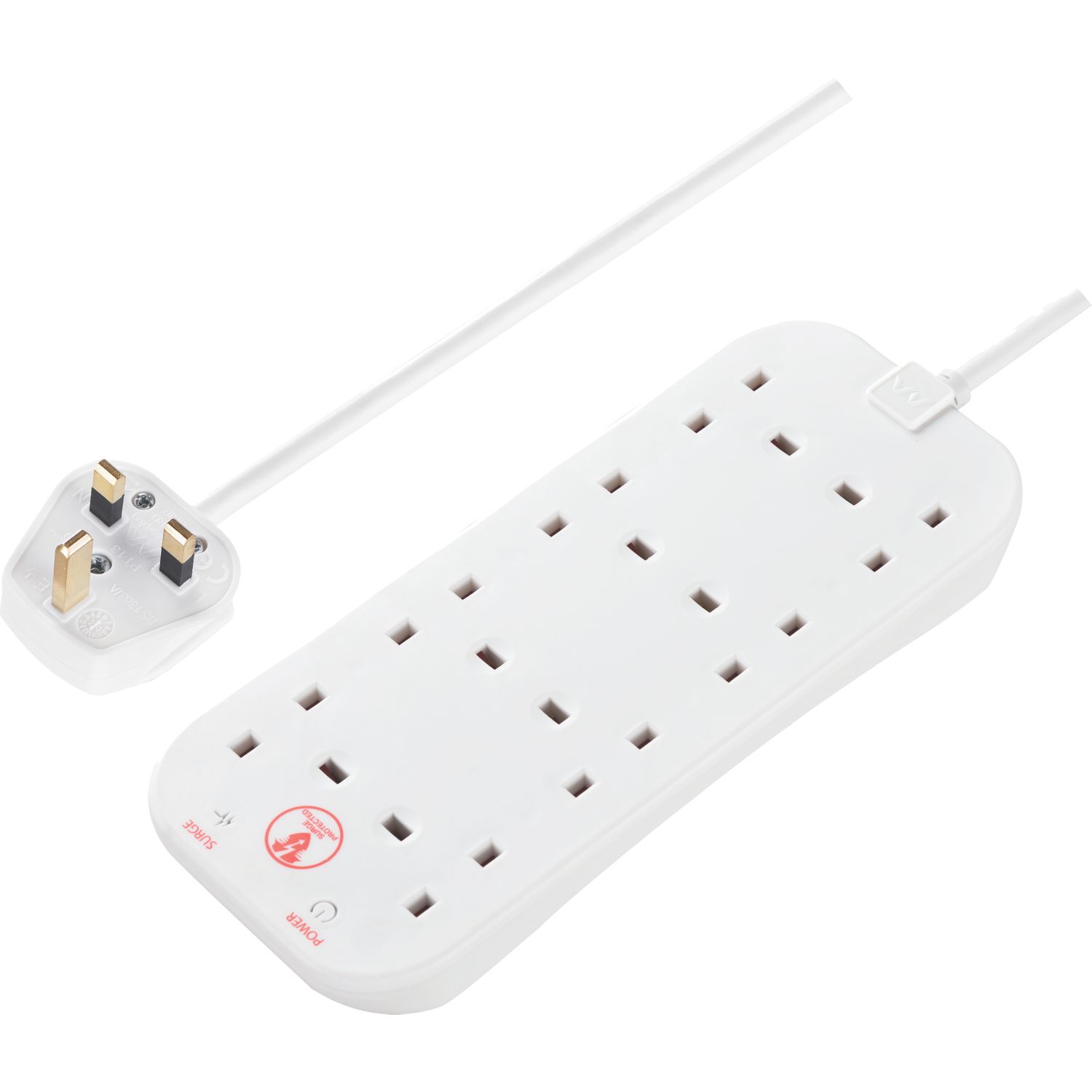 Masterplug 13A 8-Gang Unswitched Surge-Protected Extension Lead White 2m (375XF)