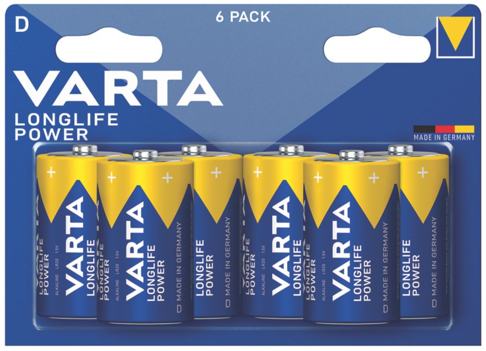 Varta Longlife Power D High Energy Batteries 6 Pack - Screwfix