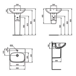Ideal Standard i.life A Washbasin & Pedestal 1 Tap Hole 500mm