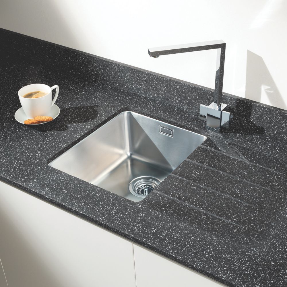 Metis  Black Worktop Module with 1 Bowl Stainless Steel Sink 3050mm x 620mm x 15mm