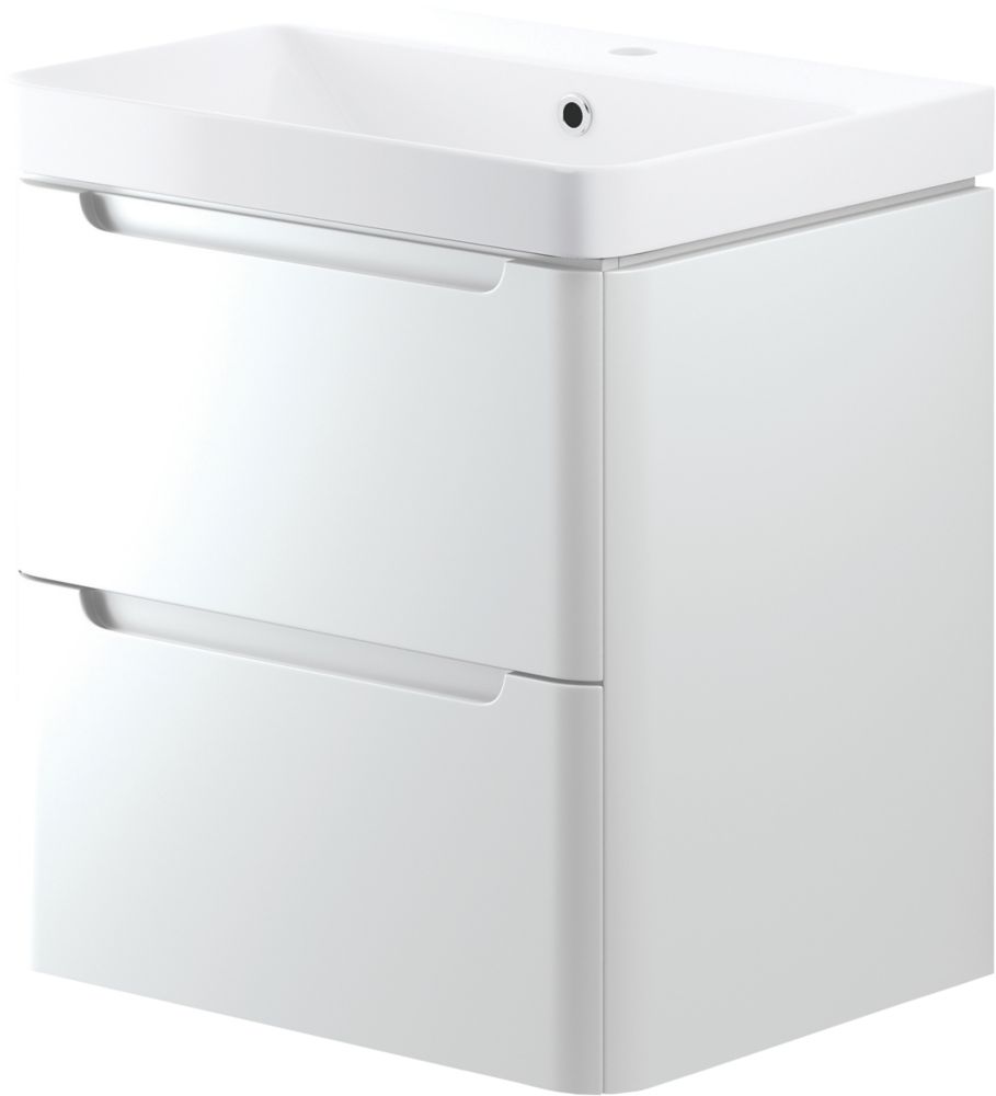 WallHung Vanity Unit & Basin Gloss White 605mm x 460mm x 662mm Screwfix