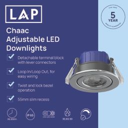 LAP Chaac Tilt  Fire Rated LED Downlight Polished Chrome 5.5W 600lm