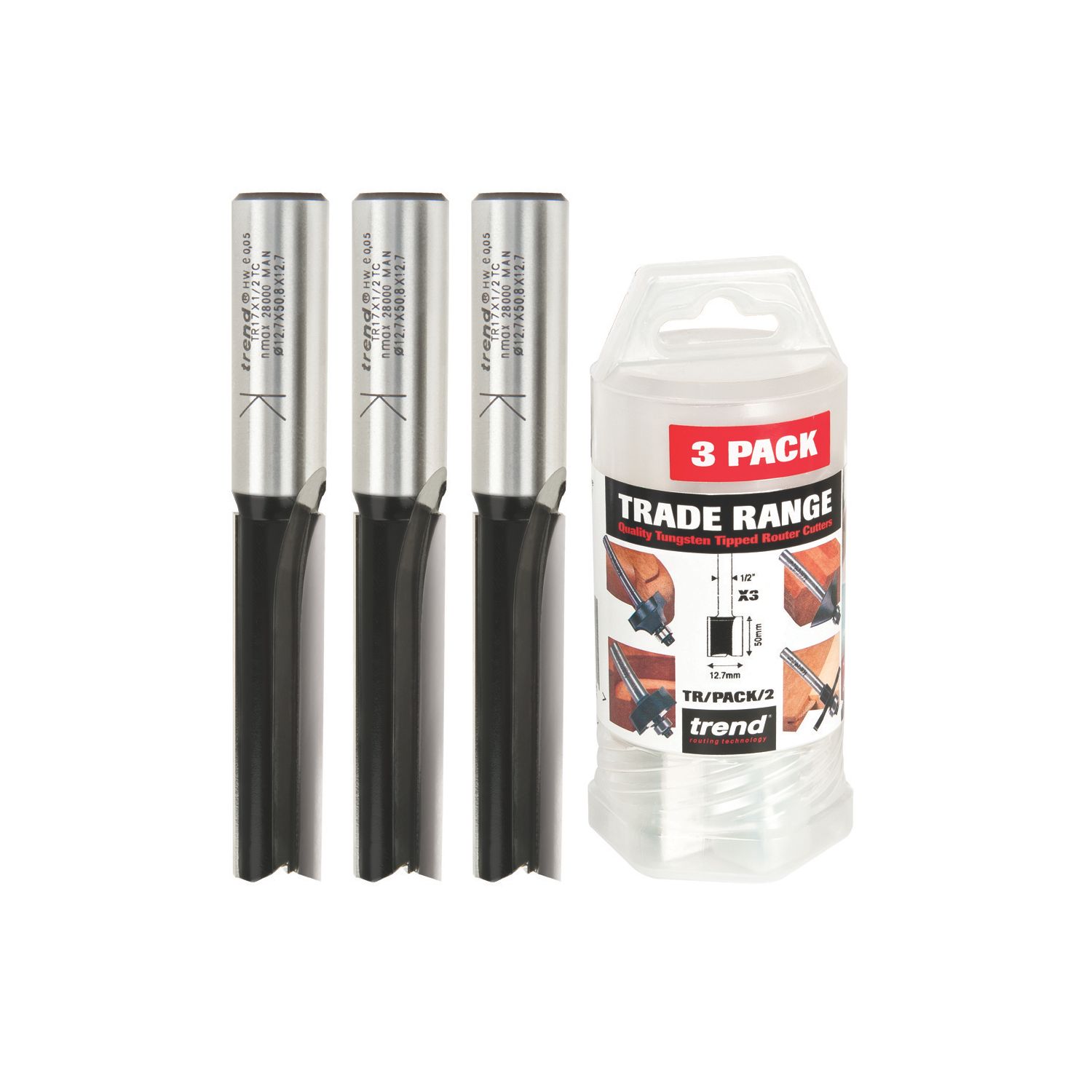Trend TR/PACK/2 1/2" Straight Router Cutter Trade Pack 12.7mm x 50mm 3 Pieces (37734)
