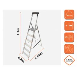Magnusson Aluminium 1.9m 6 Step Swingback A Frame Step Ladder