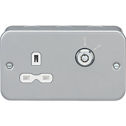 Knightsbridge  13A 1-Gang DP Switched Metal Clad Lockable Socket  with White Inserts