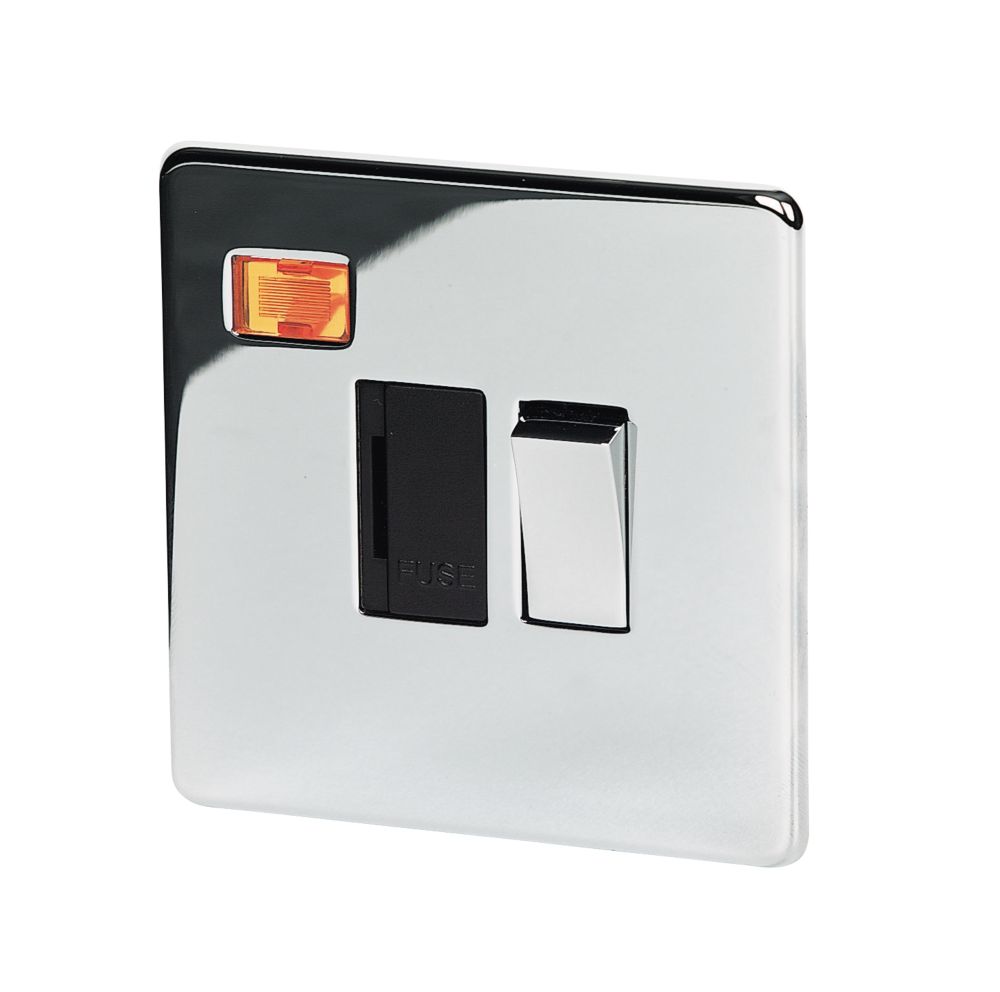 Crabtree Platinum 13A Switched Fused Spur with Neon Polished Chrome with Black Inserts