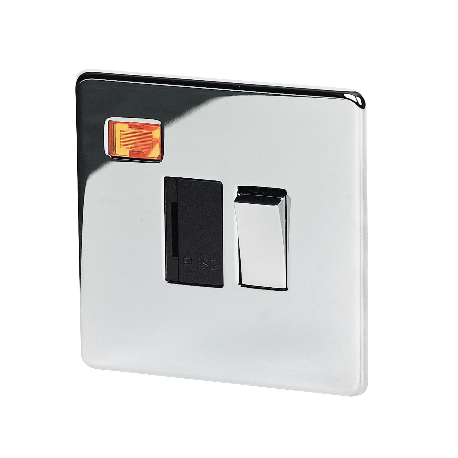 Crabtree Platinum 13A Switched Fused Spur with Neon Polished Chrome with Black Inserts (37848)