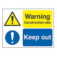 "Warning Construction Site Keep Out" Sign & Stanchion Frame 450 x 600mm