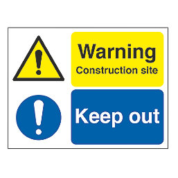 "Warning Construction Site Keep Out" Sign & Stanchion Frame 450mm x 600mm