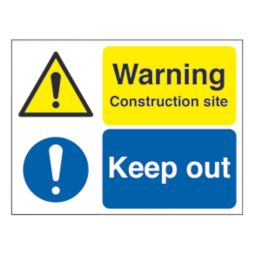 Essentials  "Warning Construction Site Keep Out" Sign & Stanchion Frame 450mm x 600mm