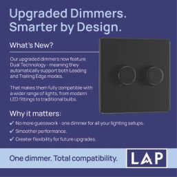 LAP  2-Gang 2-Way LED Dimmer Switch  Matt Black with Colour-Matched Inserts