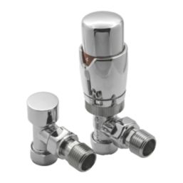 Reina Modal TRV 15mm x 15mm Chrome Angled & L/S Designer Thermostatic Radiator Valve & Lockshield