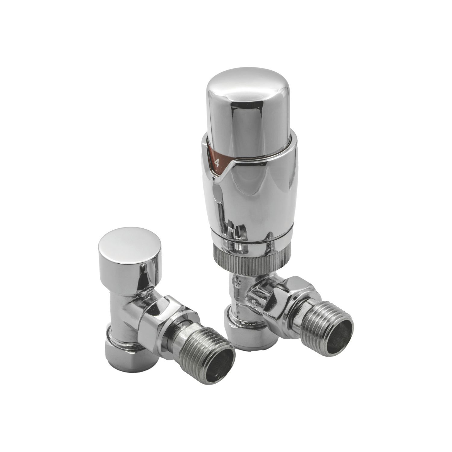 Reina Modal TRV 15mm x 15mm Chrome Angled & L/S Designer Thermostatic Radiator Valve & Lockshield (378EE)