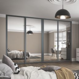 Spacepro Shaker 4-Door Sliding Wardrobe Door Kit Graphite Frame Mirror Panel 2370mm x 2260mm