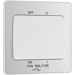 British General Evolve 10A 1-Gang 3-Pole Fan Isolator Switch Brushed Steel  with White Inserts
