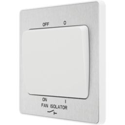 British General Evolve 10A 1-Gang 3-Pole Fan Isolator Switch Brushed Steel  with White Inserts