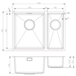 Carysil SR1023LH 1.5 Bowl Stainless Steel Kitchen Sink 590mm x 440mm