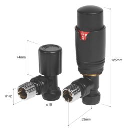 Towelrads  15mm x 1/2" Black Angled Modern Thermostatic Radiator Valve & Lockshield