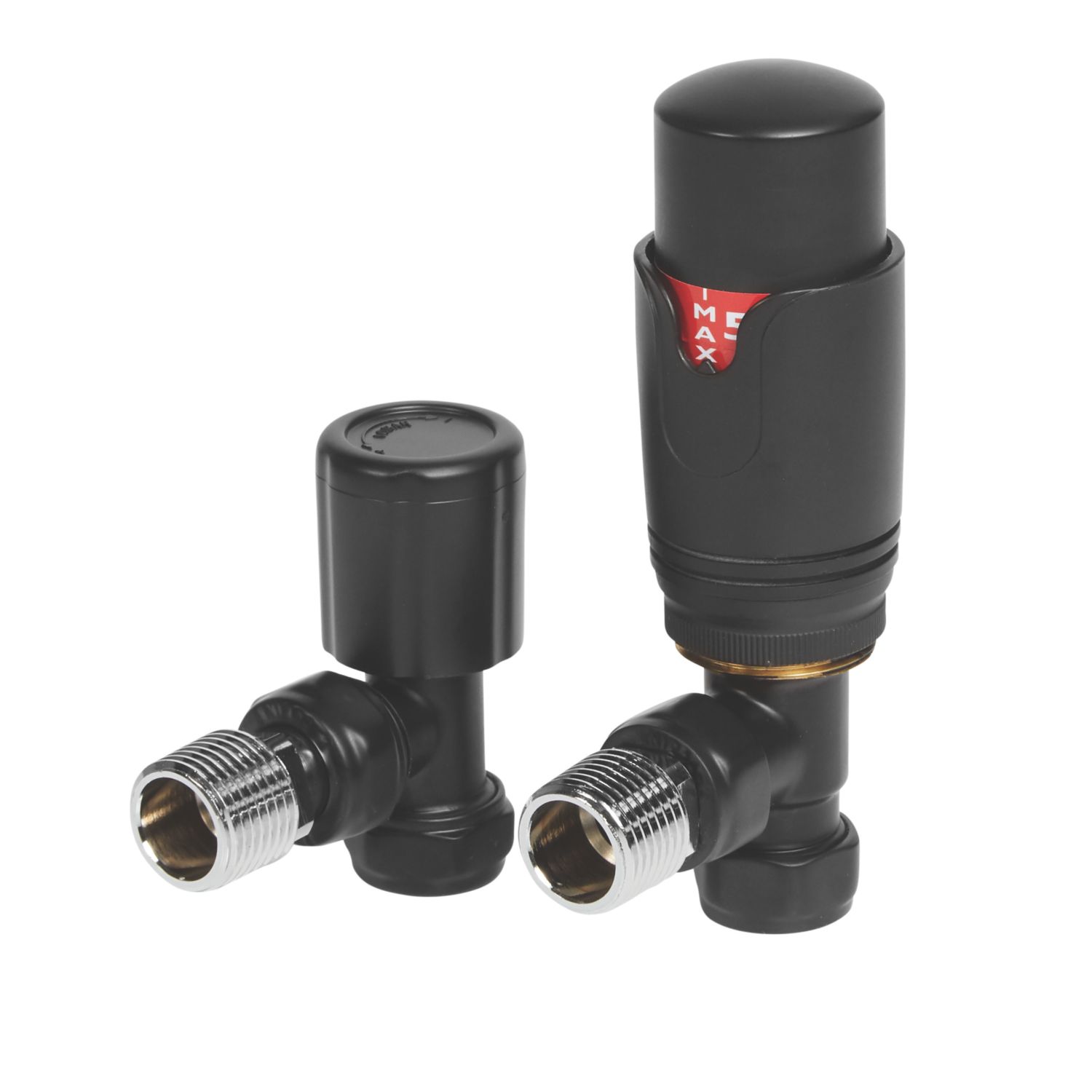Towelrads 15mm x 1/2" Black Angled Modern Thermostatic Radiator Valve & Lockshield (378RY)