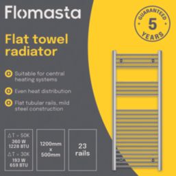 Flomasta 1200mm x 500mm 1228BTU Chrome Flat  Towel Radiator