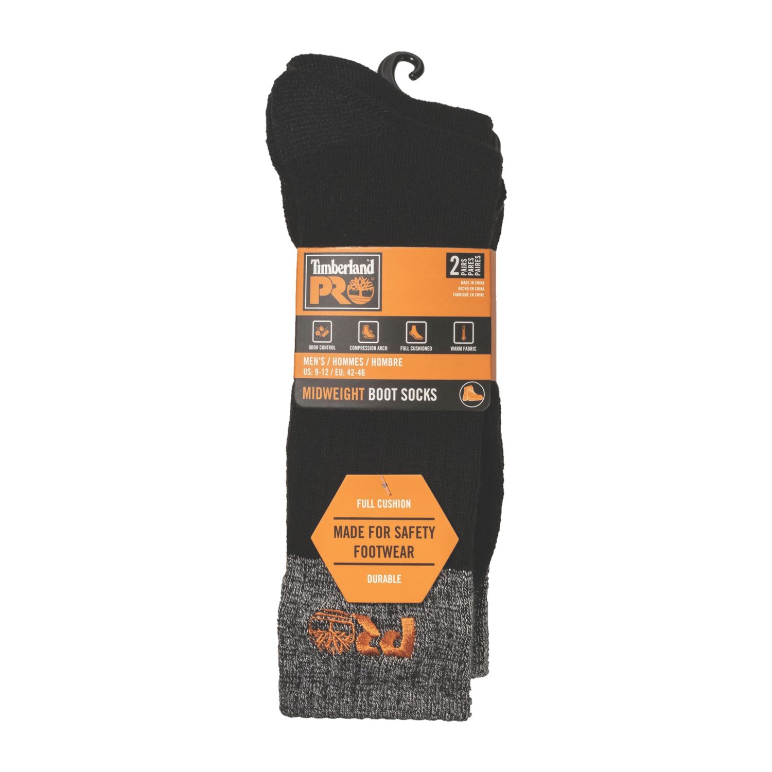 Timberland Pro TP Midweight Work Socks Black 7.5 -10.5 2 Pairs (379XA)