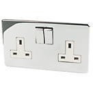 Crabtree Platinum 13A 2-Gang DP Switched Plug Socket Polished Chrome  with White Inserts