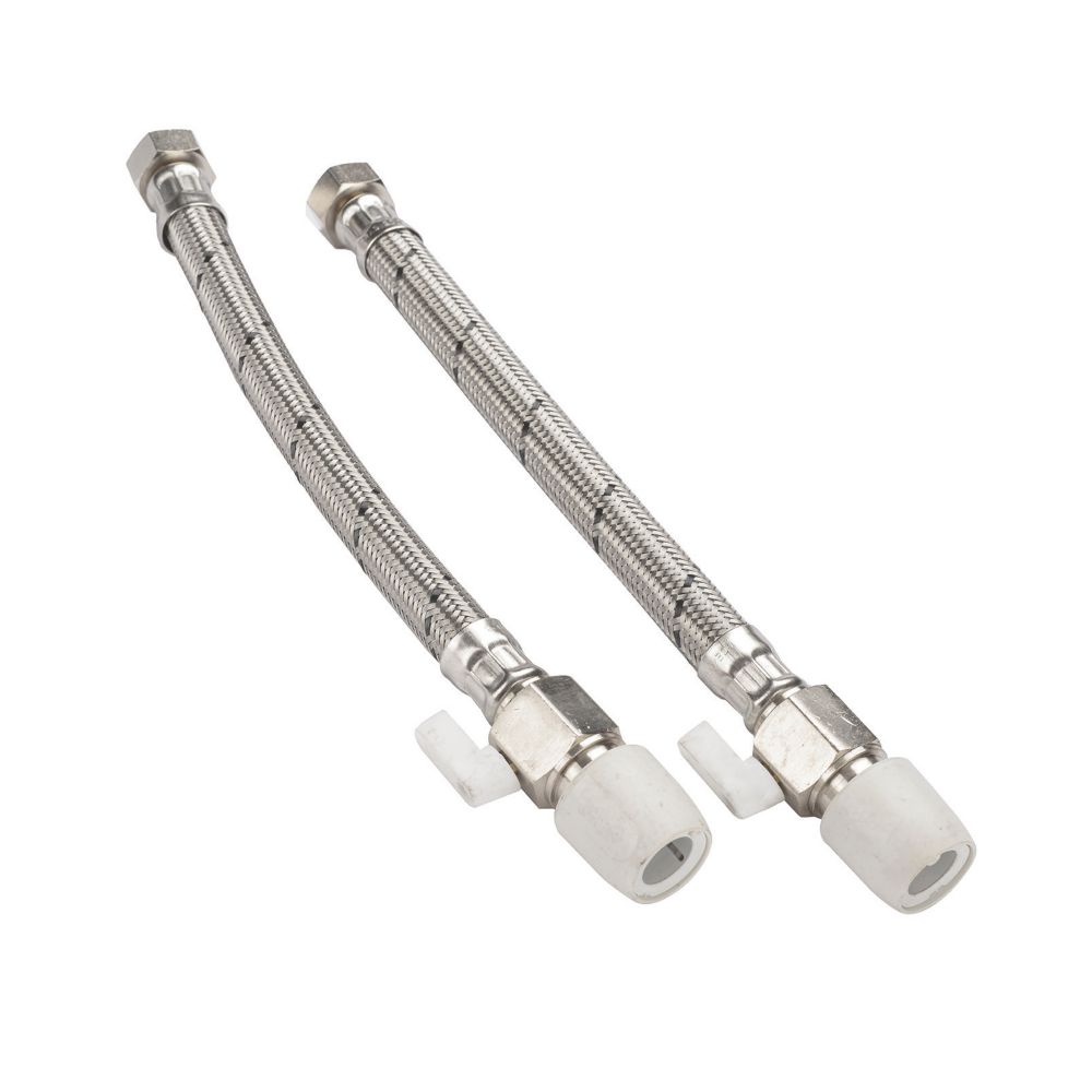 Hep2O Push-Fit Flexible Tap Connectors with Valve 15mm x 1/2" x 300mm 2 Pack - 5