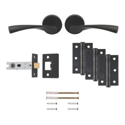 Smith & Locke Helvellyn Door Handle, Latch & Hinge Set Matt Black 6 Pcs