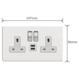 Varilight  13A 2-Gang SP Switched Socket + 3A 45W 2-Outlet Type C USB Charger Ice White with White Inserts