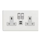 Varilight  13A 2-Gang SP Switched Socket + 3A 45W 2-Outlet Type C USB Charger Ice White with White Inserts