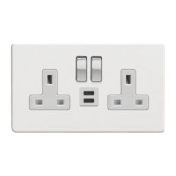 Varilight  13A 2-Gang SP Switched Socket + 3A 45W 2-Outlet Type C USB Charger Ice White with White Inserts
