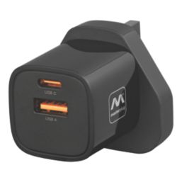 Masterplug 2-Outlet Type A & C Plug-In USB Charger Black 3.6A