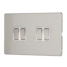 Contactum Lyric 10AX 4-Gang 2-Way Light Switch  Brushed Steel with White Inserts