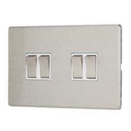 Contactum Lyric 10AX 4-Gang 2-Way Light Switch  Brushed Steel with White Inserts