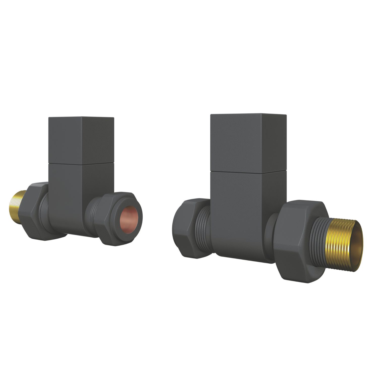 ETAL Swelt 15mm x 1/2" Anthracite Straight Designer Manual Radiator Valve Head & Body 2 Pack (380VV)