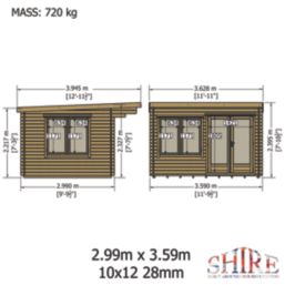 Shire Danbury Office Pent 12' x 10' (Nominal) Apex Timber Log Cabin