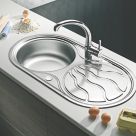 Swirl Twig Round 1 Bowl Stainless Steel Reversible Inset Sink & Drainer Grey 850mm x 450mm