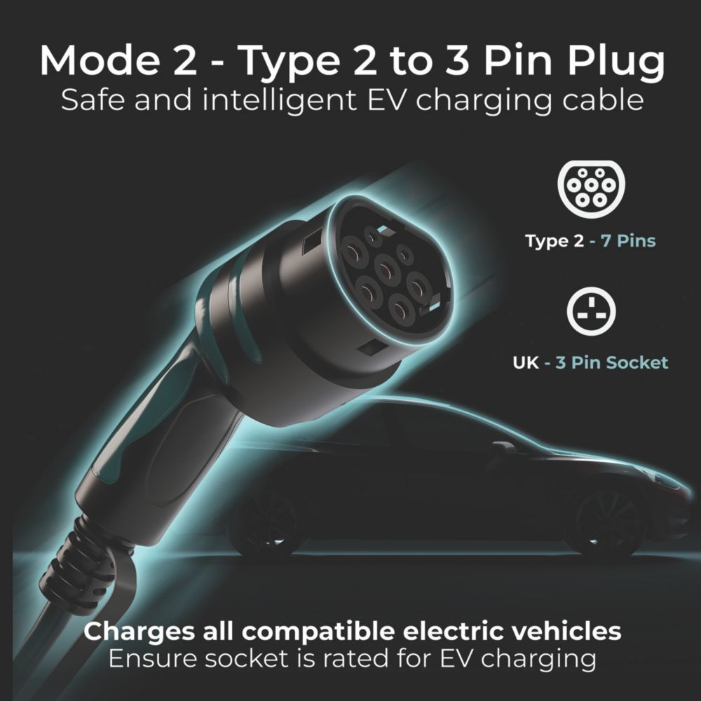 cigarette lighter adapter to 3 pin plug screwfix Masterplug 10A 2.3kW Mode 2 UK 3-Pin Plug Portable EV Charger 3m