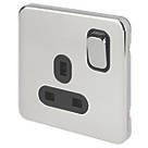 Schneider Electric Lisse Deco 13A 1-Gang DP Switched Plug Socket Polished Chrome  with Black Inserts