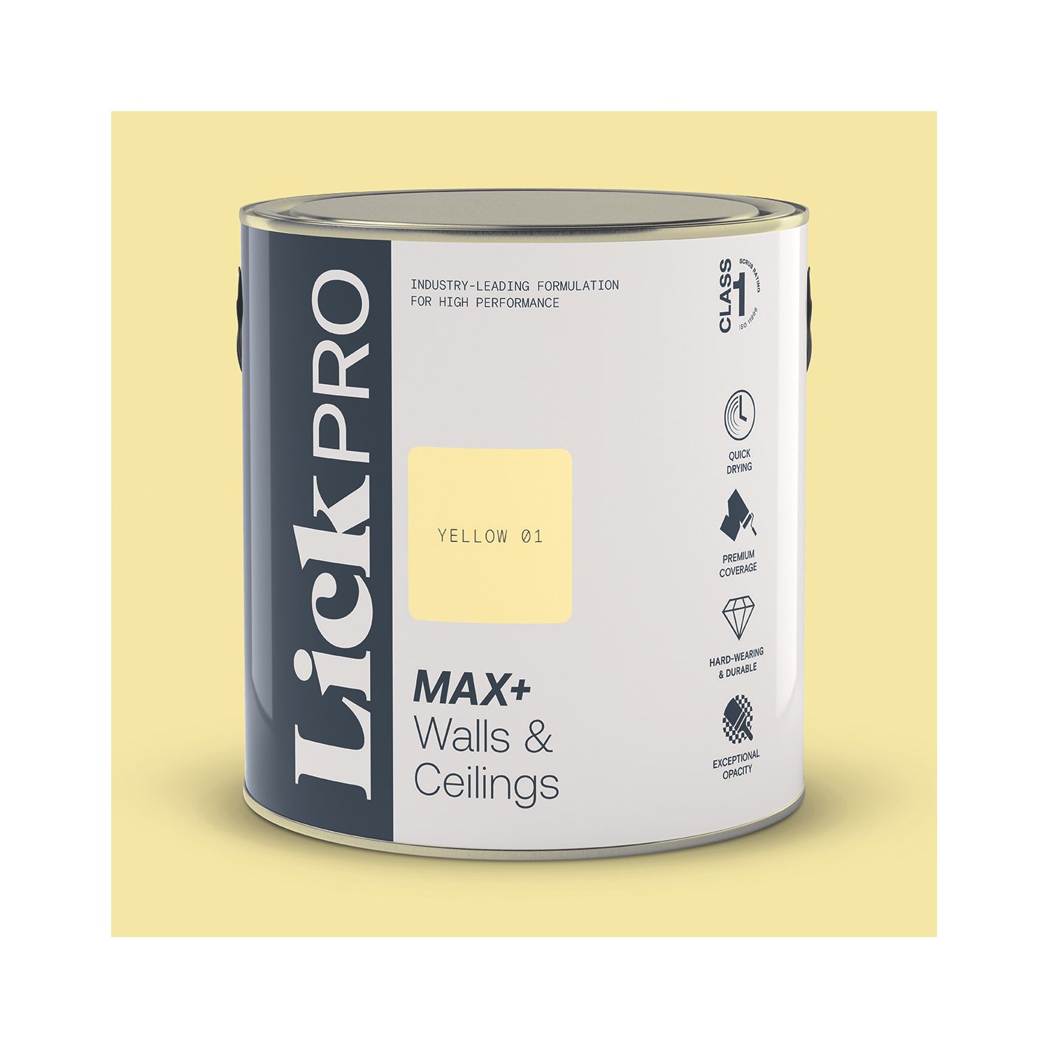 LickPro Max+ 2.5Ltr Yellow 01 Matt Emulsion Paint (381JY)