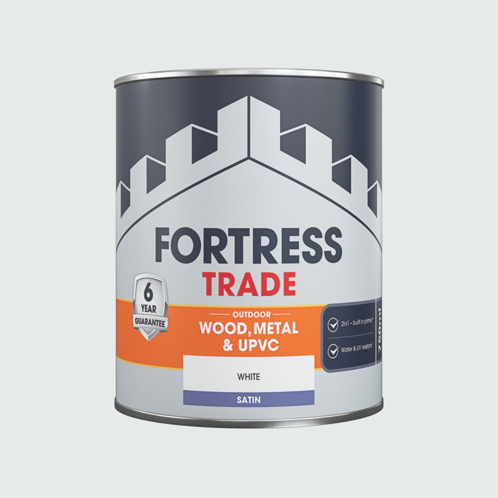 Fortress Trade 750ml White Satin Emulsion Multi Surface Paint Screwfix