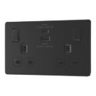 LAP  13A 2-Gang SP Switched Socket + 3A 45W 2-Outlet Type A & C USB Charger Matt Black with Black Inserts