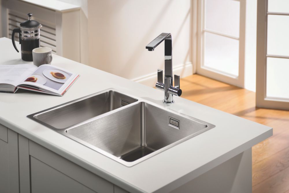 Abode Matrix 1.5 Bowl Stainless Steel Undermount & Inset Kitchen Sink RH  580mm x 440mm - 3