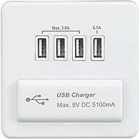 Knightsbridge SFQUADMW 5.1A 4-Outlet Type A USB Socket Matt White with White Inserts